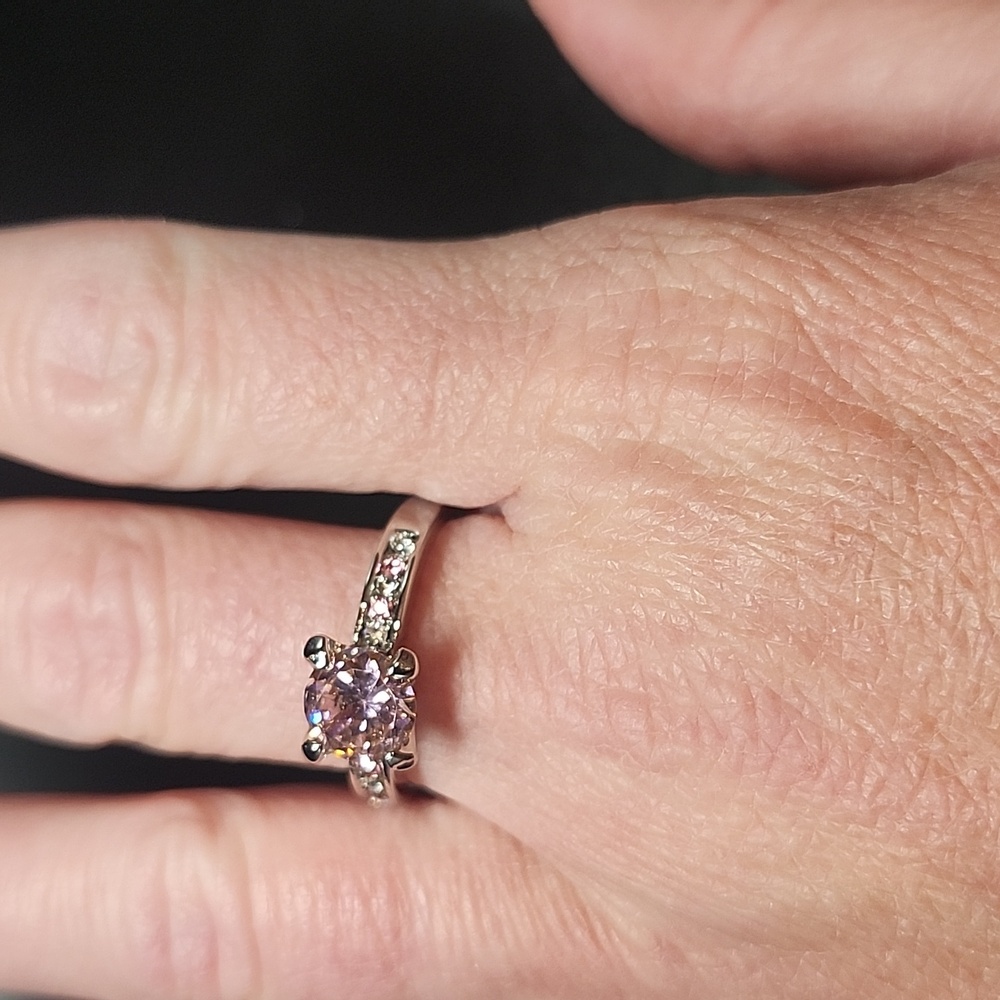 Elegant Pink Stone Silver Ring size 11